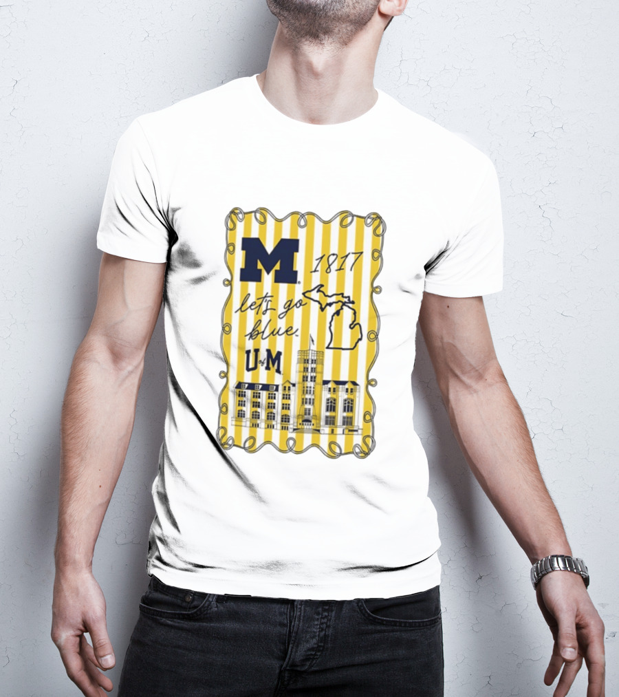 Michigan Wolverines M 1817 Let's Go Blue U Of M Campus Map T-Shirt