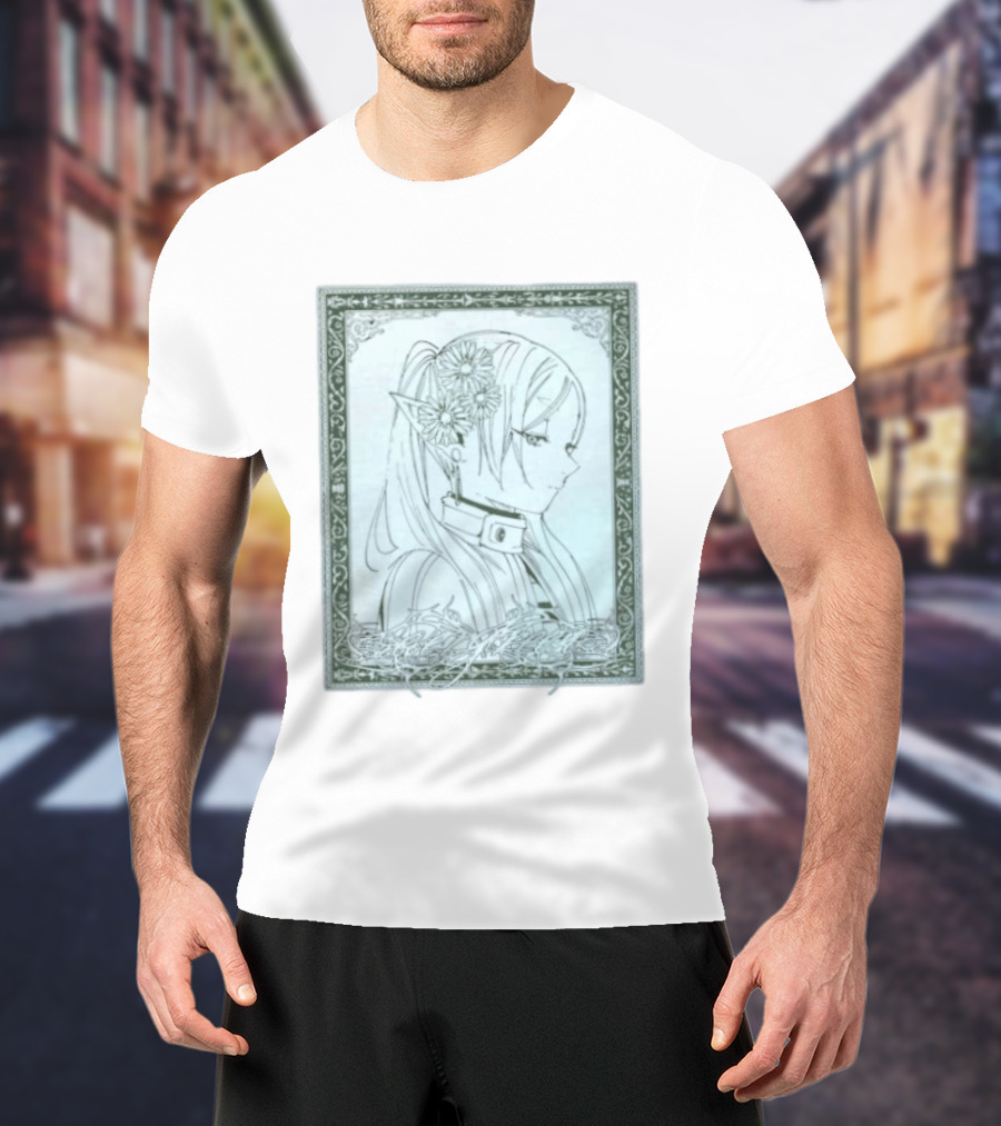 Frieren Evergreen Elf Girl Floral Fantasy Art Nouveau T-Shirt