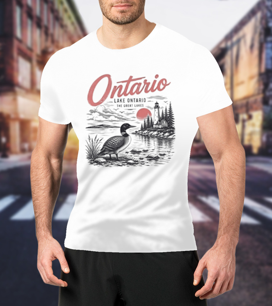Ontario Lake Ontario The Great Lakes Loon Silhouette Sunset Scene T-Shirt