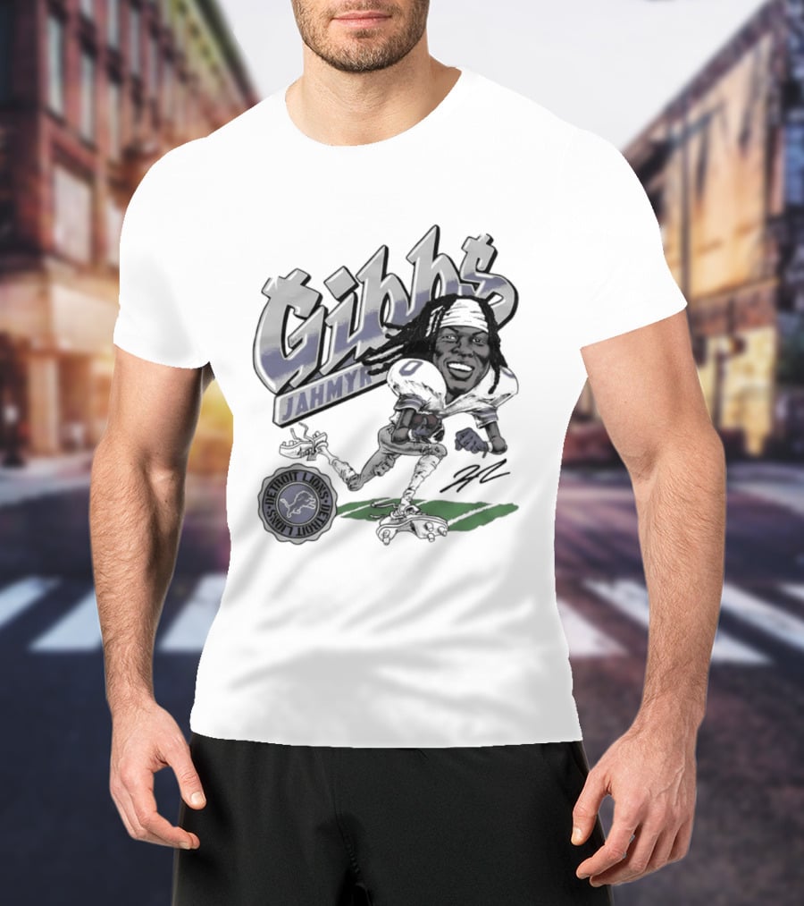 Jahmyr Gibbs Detroit Lions Football Caricature Gibbs Blue Jersey T-Shirt