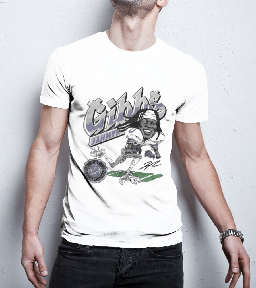 Jahmyr Gibbs Detroit Lions Football Caricature Gibbs Blue Jersey T-Shirt