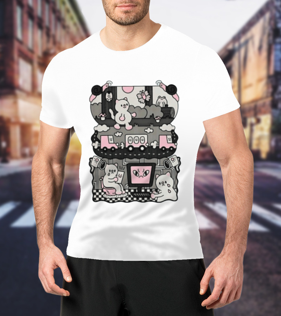 Surveillance Cat Life Internet Digital Computer Monitoring Cute Pink Scene T-Shirt