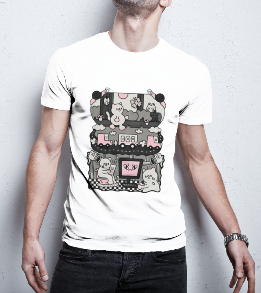 Surveillance Cat Life Internet Digital Computer Monitoring Cute Pink Scene T-Shirt