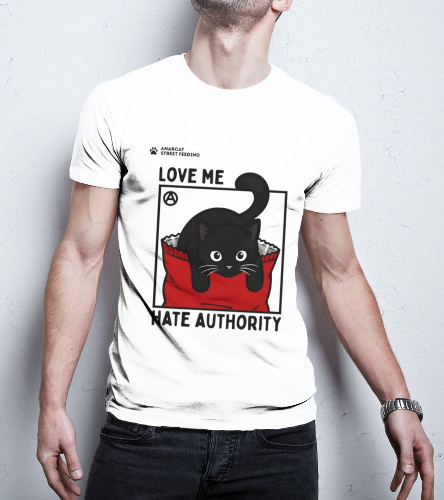 Anarcat Street Feeding Love Me Hate Authority Black Cat Red Bag T-Shirt