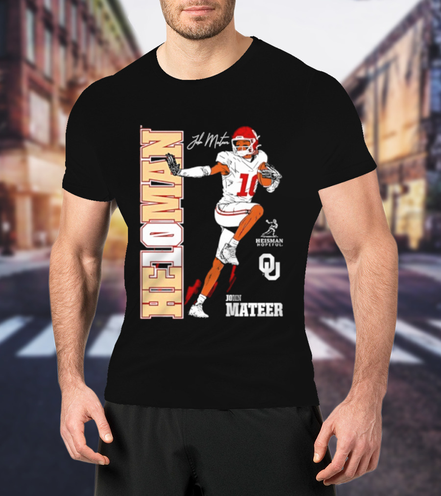 HE10MAN J Mateer Oklahoma Sooners Heisman Stance Player Number 10 T-Shirt