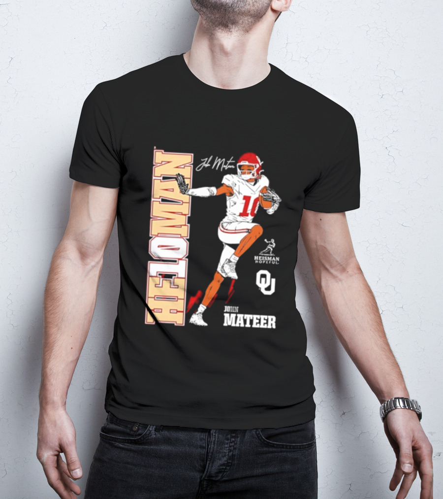 HE10MAN J Mateer Oklahoma Sooners Heisman Stance Player Number 10 T-Shirt