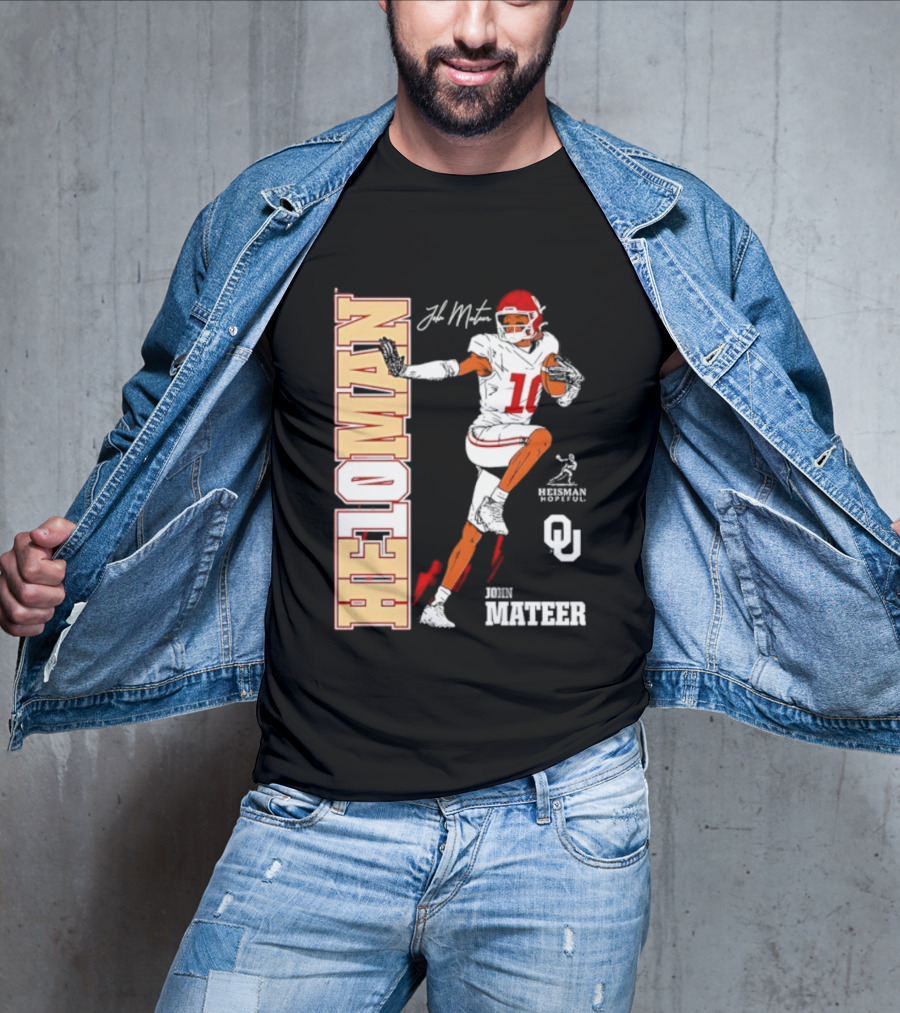 HE10MAN J Mateer Oklahoma Sooners Heisman Stance Player Number 10 T-Shirt