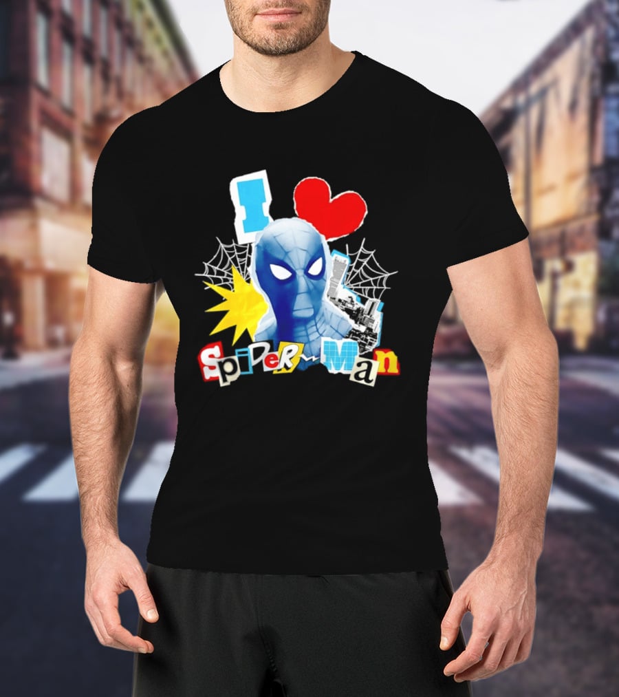 Marvel Spider Man I Love Spider Man Webhead Mask Collage T-Shirt