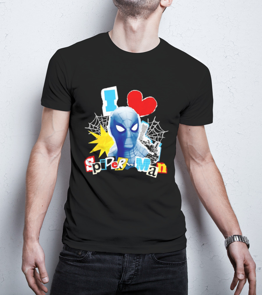 Marvel Spider Man I Love Spider Man Webhead Mask Collage T-Shirt