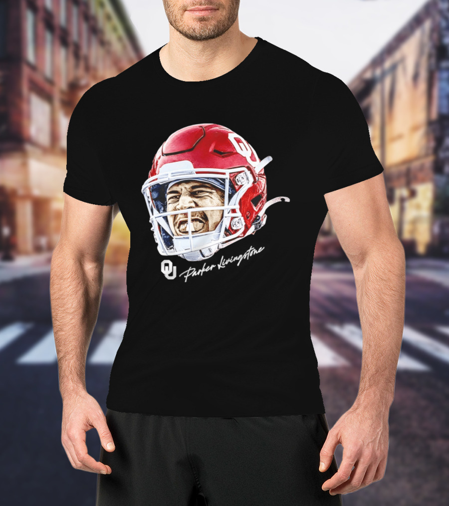 Oklahoma Sooners Parker Livingstone Football Swag Head OU Helmet T-Shirt