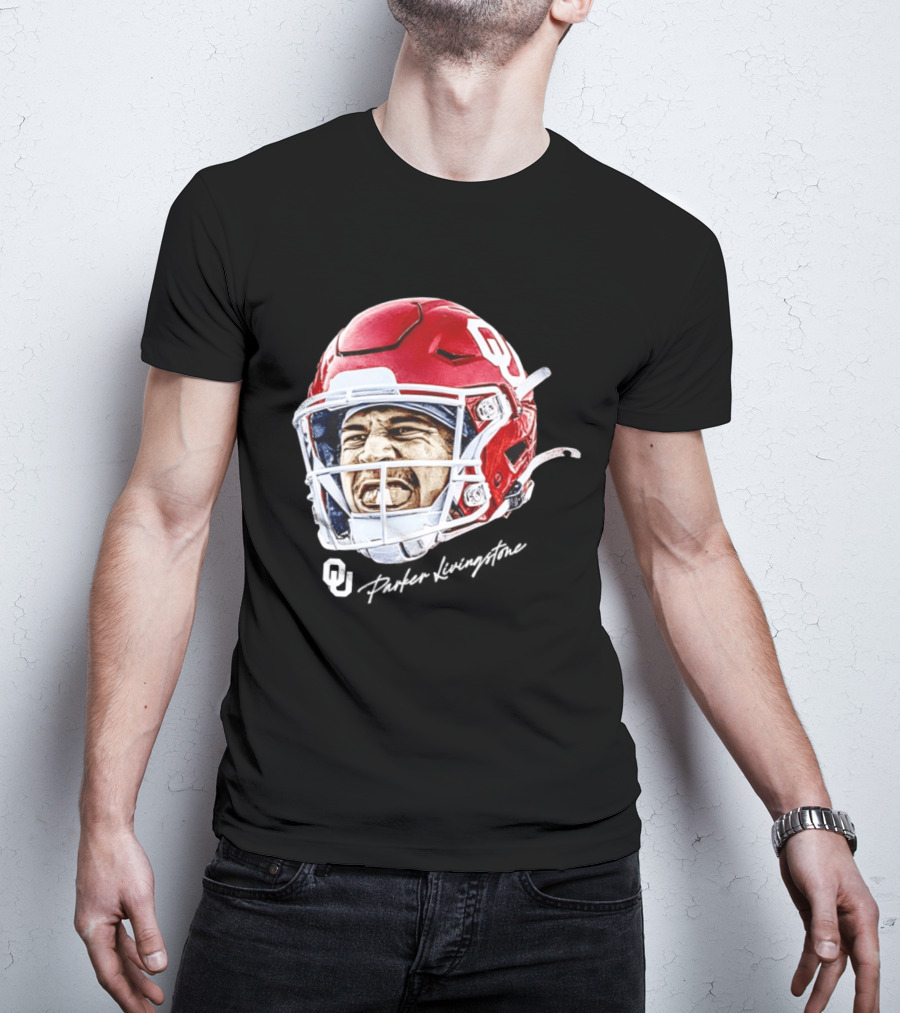 Oklahoma Sooners Parker Livingstone Football Swag Head OU Helmet T-Shirt