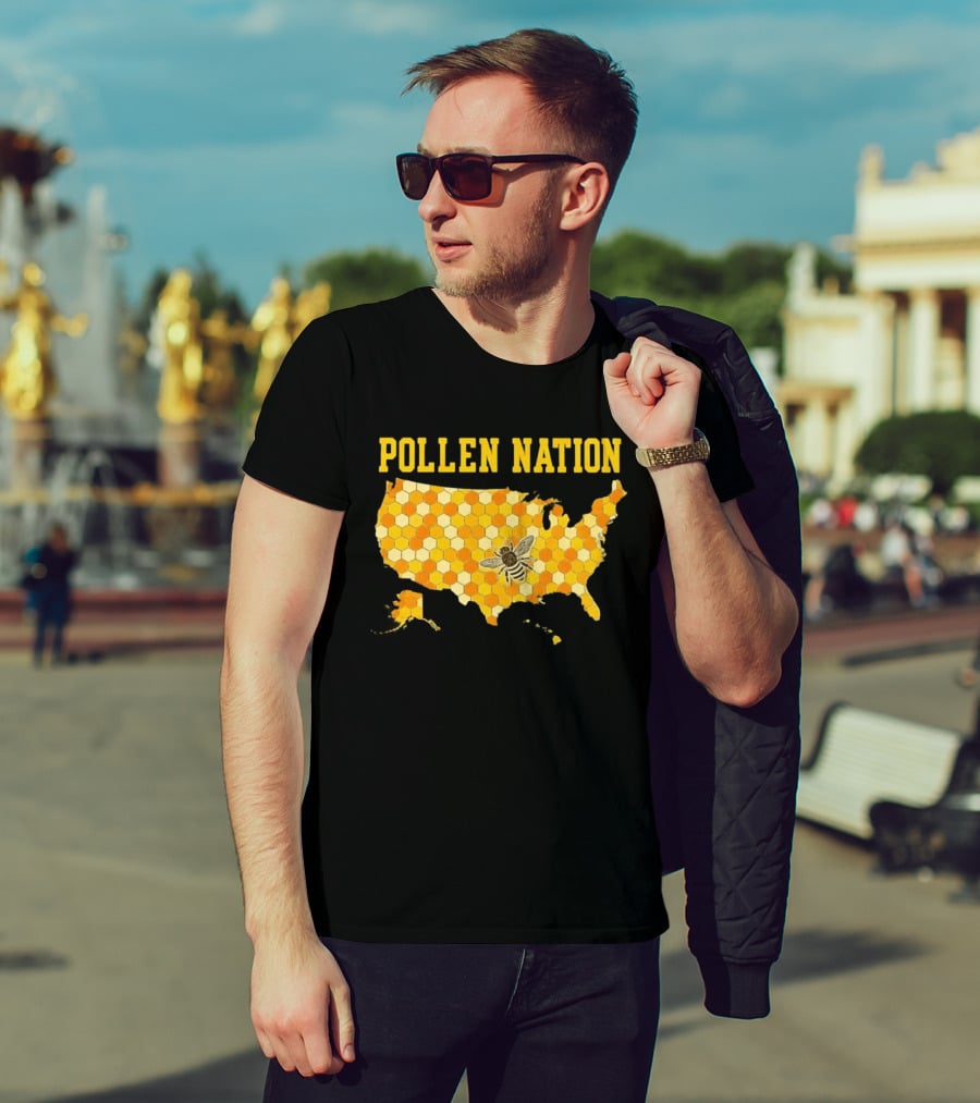 Pollen Nation USA Honeycomb Map Bee T-Shirt