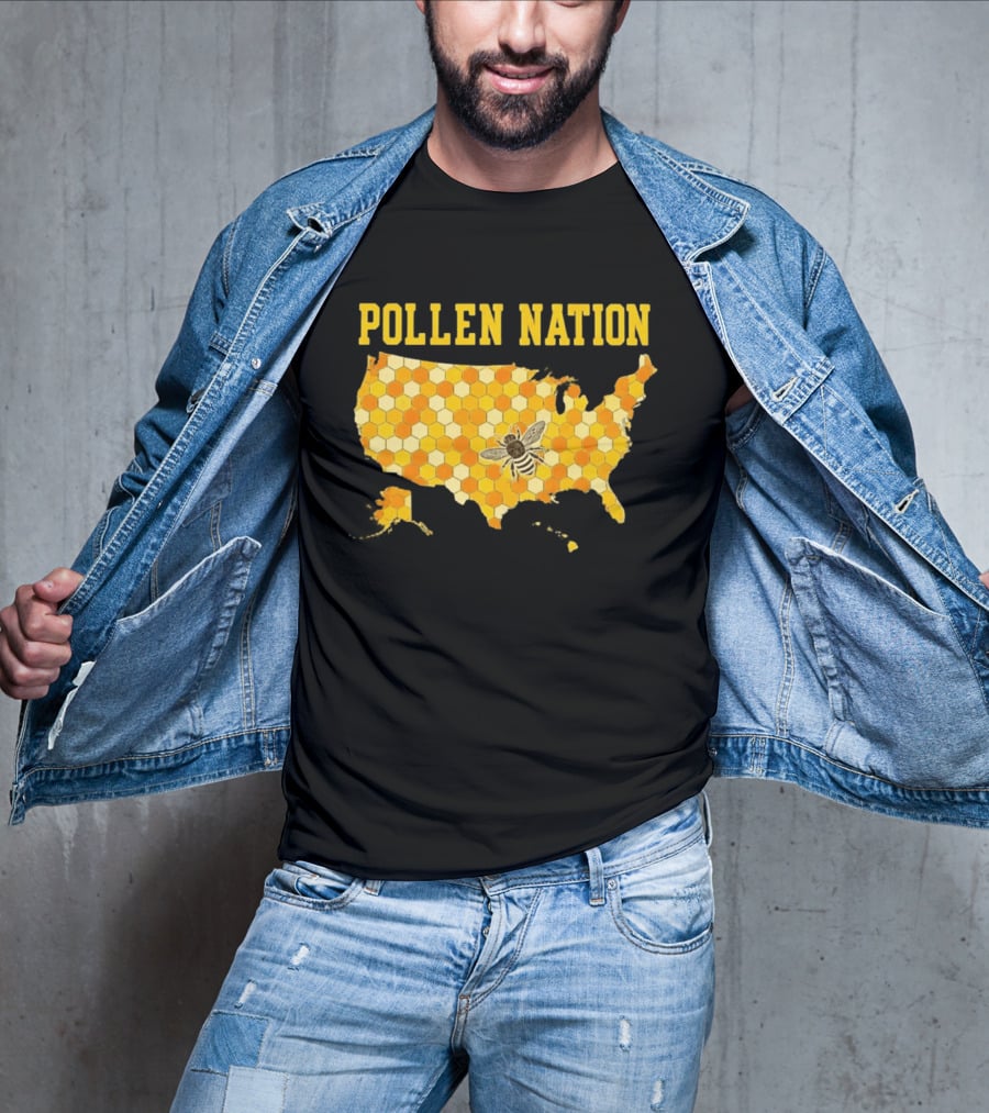Pollen Nation USA Honeycomb Map Bee T-Shirt