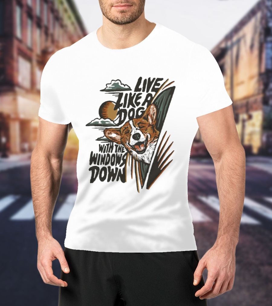 Live Like A Dog With The Windows Down Retro Sunset Dog T-Shirt
