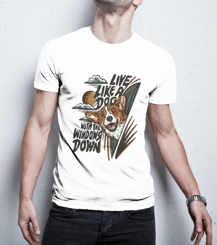 Live Like A Dog With The Windows Down Retro Sunset Dog T-Shirt