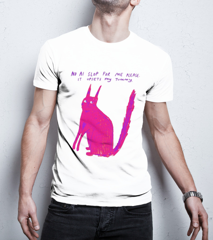 No AI Slop For Me Please It Upsets My Tummy Pink Cat T-Shirt