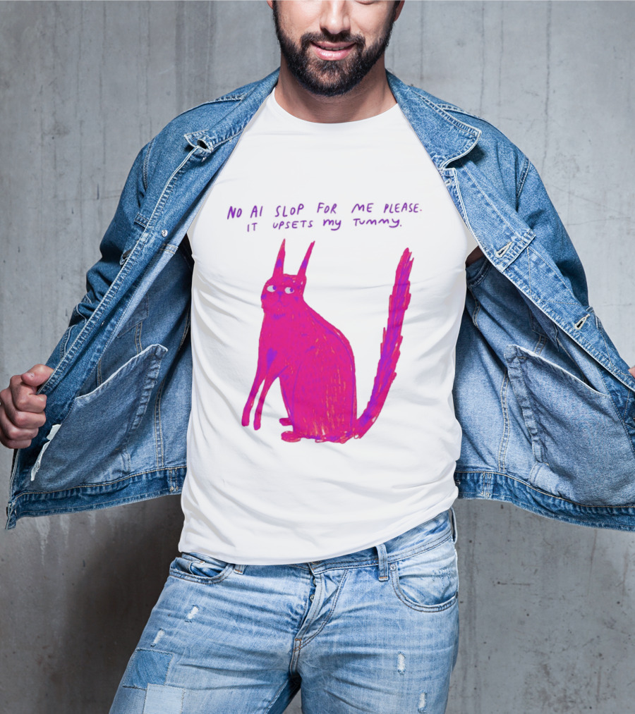 No AI Slop For Me Please It Upsets My Tummy Pink Cat T-Shirt