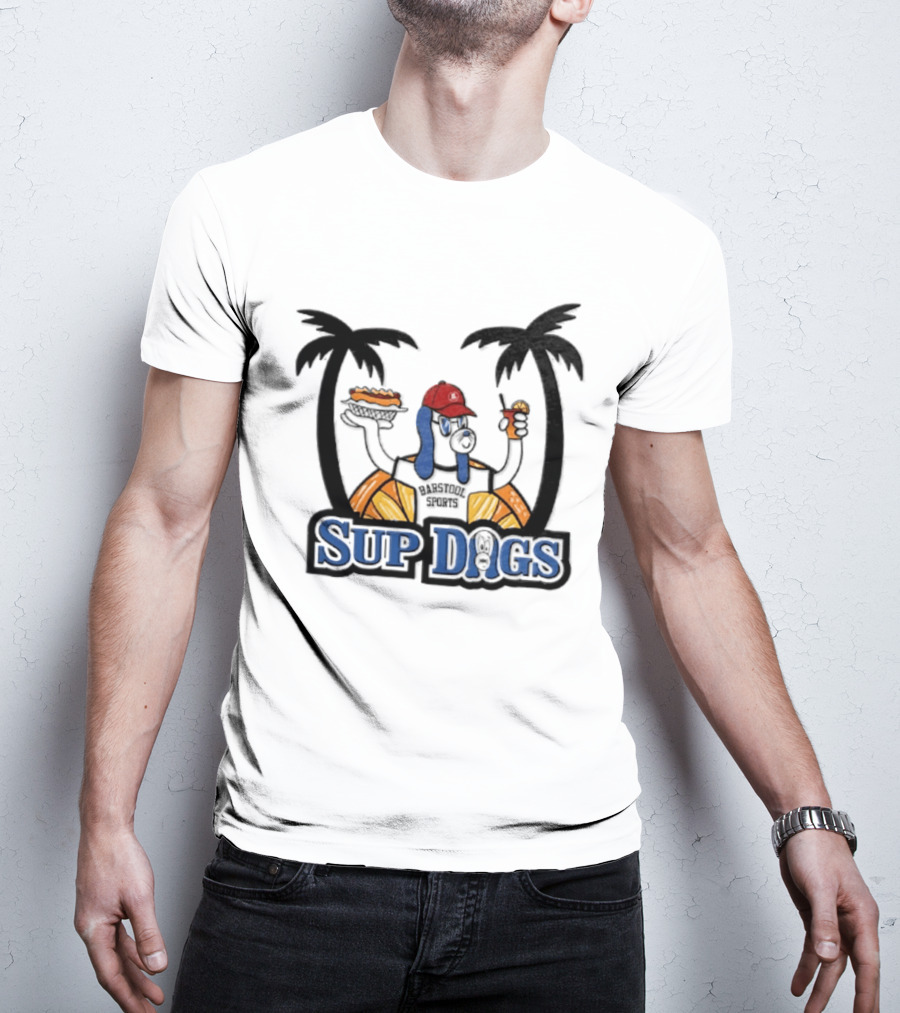 Sup Dogs Beach Vibes Palm Trees Hot Dog Drink Fun T-Shirt