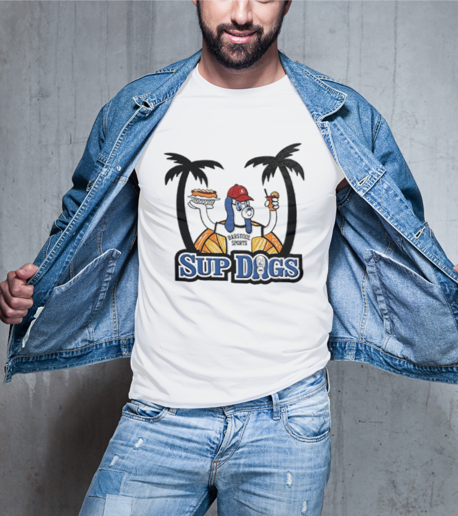 Sup Dogs Beach Vibes Palm Trees Hot Dog Drink Fun T-Shirt