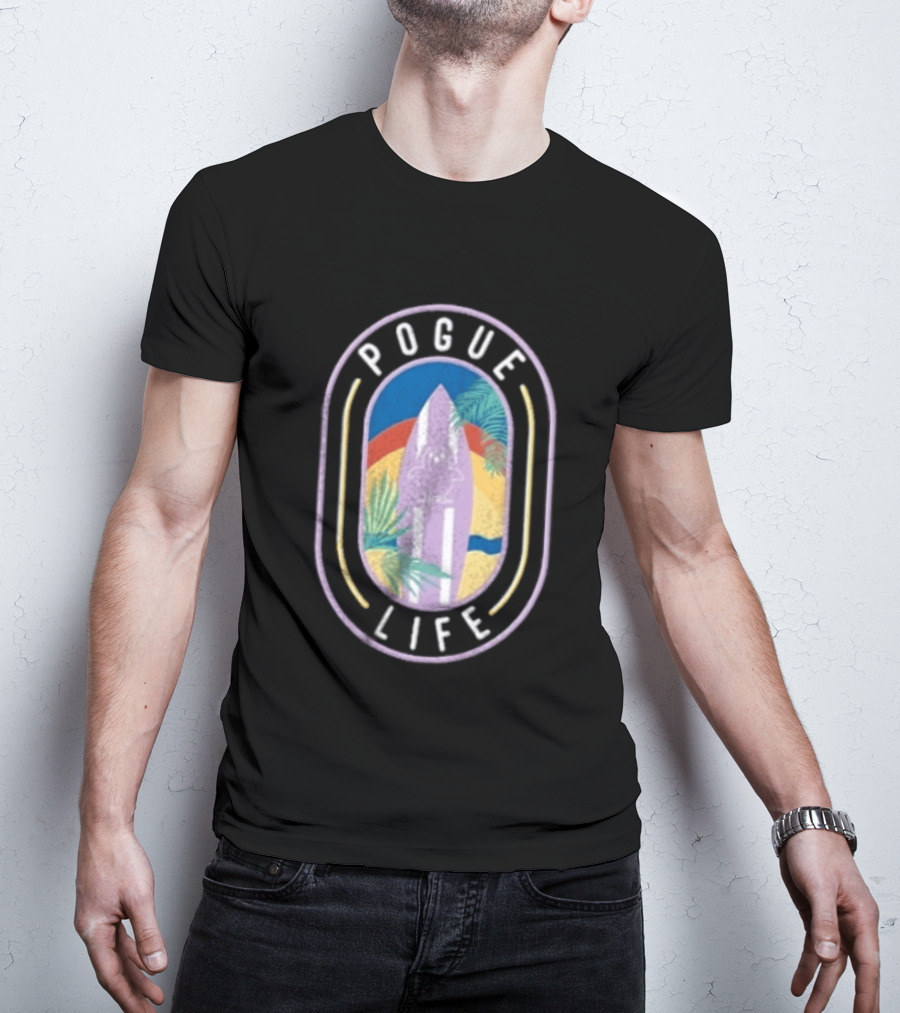 Pogue Life Surfboard And Palm Tree Colorful Tropical T-Shirt