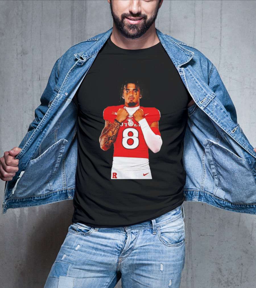 KJ Duff Rutgers Scarlet Knights Football Number 8 NCAA Moment T-Shirt