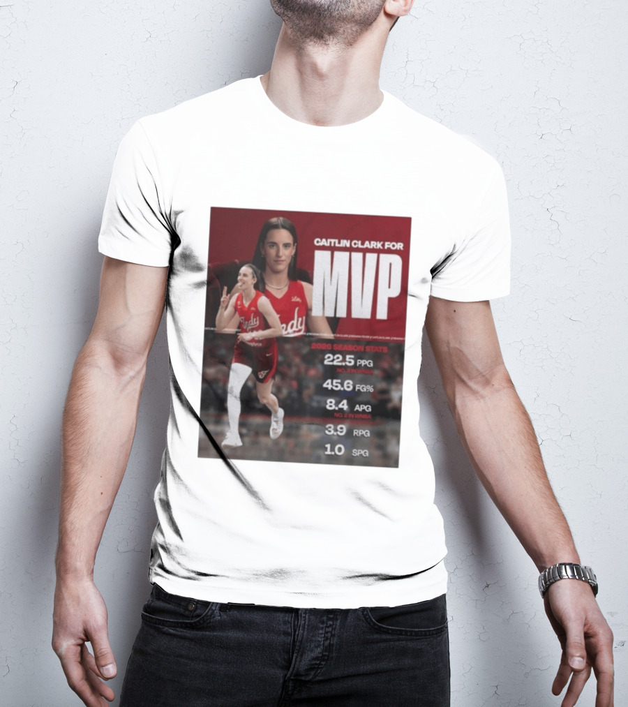 Caitlin Clark For MVP 2026 Stats 22.5 PPG 45.6 FG% 8.4 APG 3.9 RPG 1.0 SPG T-Shirt