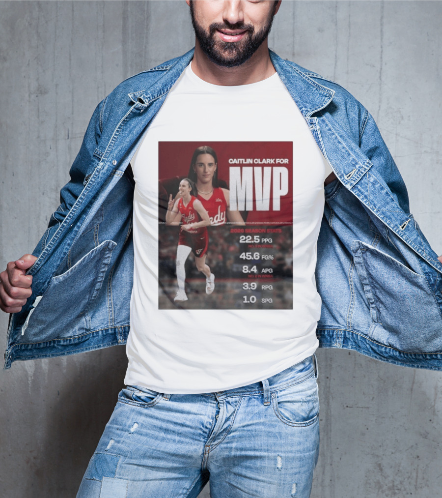 Caitlin Clark For MVP 2026 Stats 22.5 PPG 45.6 FG% 8.4 APG 3.9 RPG 1.0 SPG T-Shirt