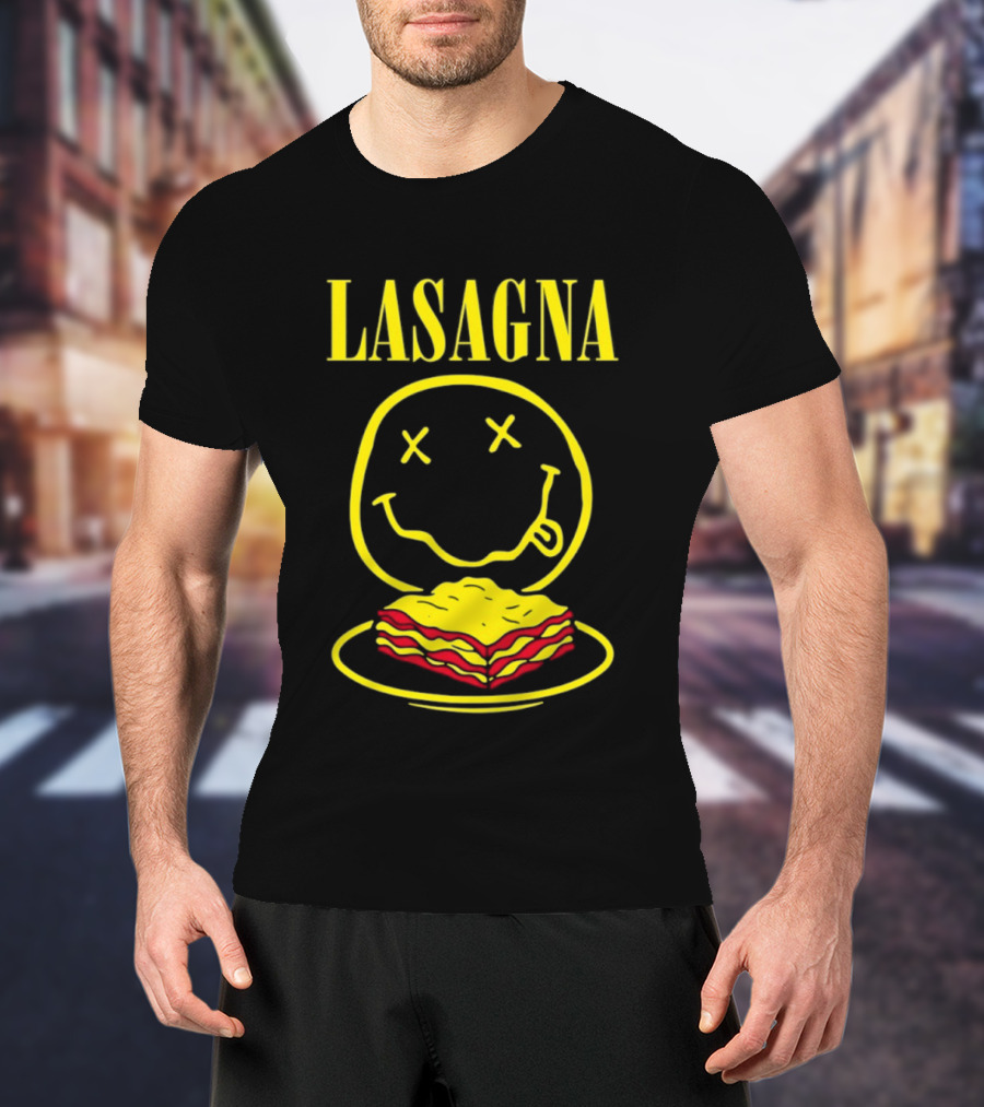 Lasagna Smiley Face Grunge Band Nirvana T-Shirt