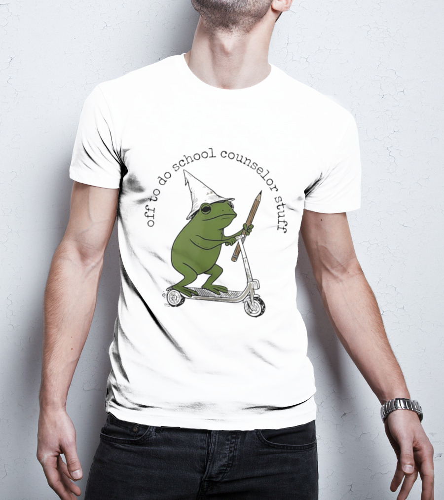 Frog Off To Do School Counselor Stuff With Wizard Hat Riding Scooter T-Shirt