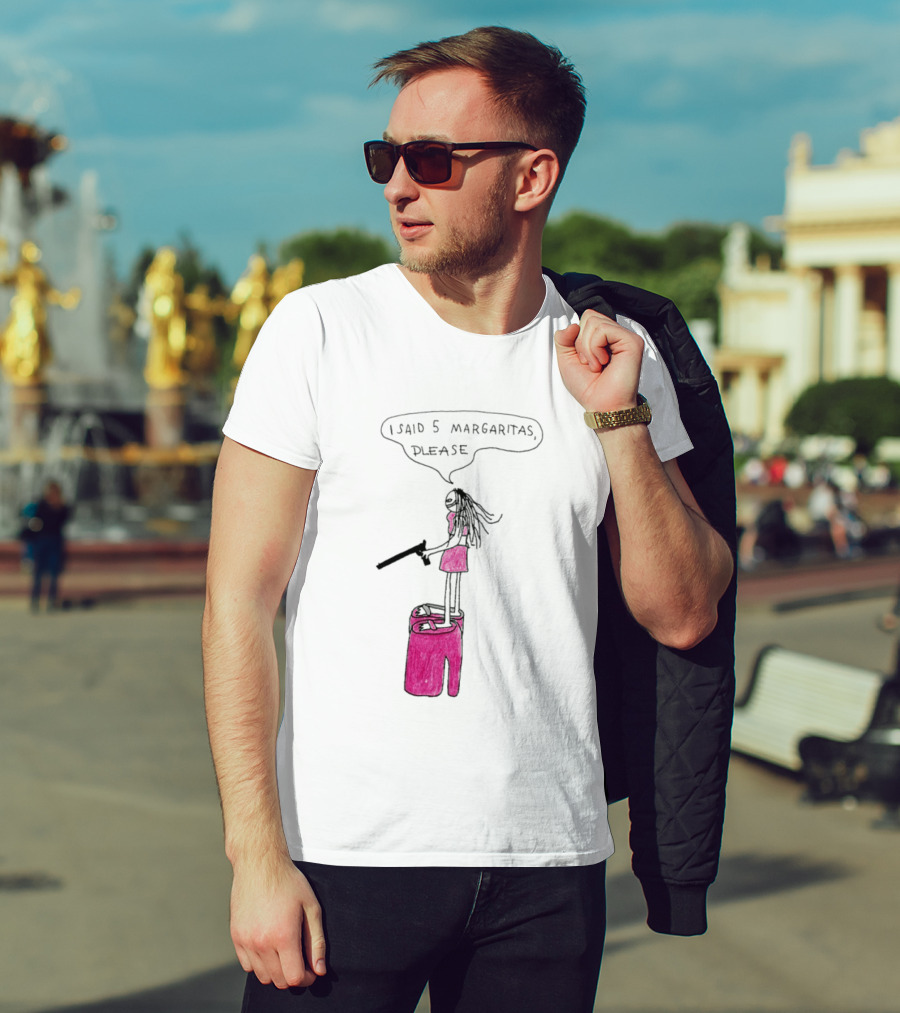 I Said 5 Margaritas Please Funny Stick Figure Woman On Chair T-Shirt