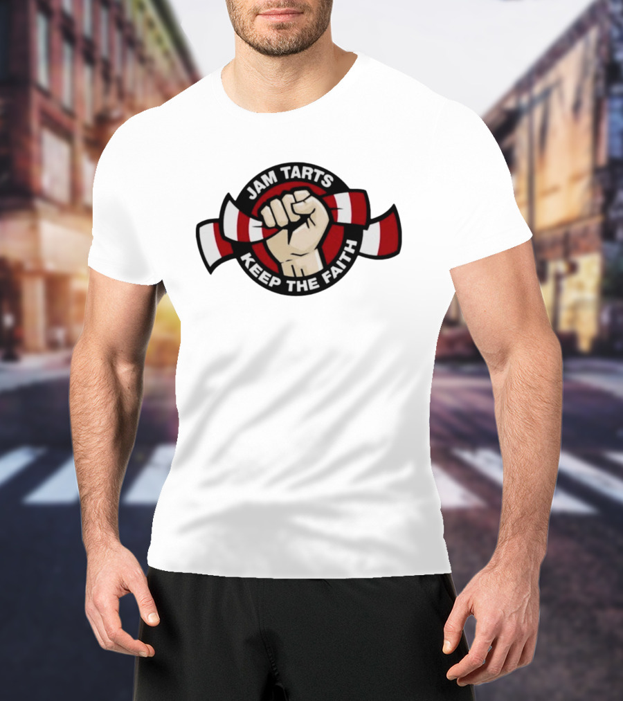 Jam Tarts Keep The Faith Fist Logo Red And White Ribbon T-Shirt