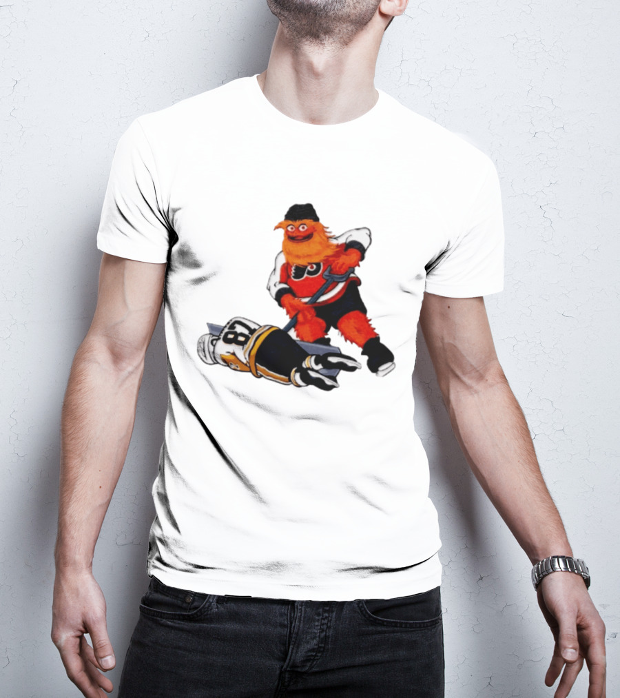 Philadelphia Flyers Gritty Shovelin' Cartoon With Hockey Rivalry Scene T-Shirt