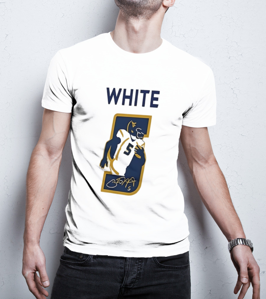 West Virginia Mountaineers Pat White Number 5 Signature 2026 T-Shirt
