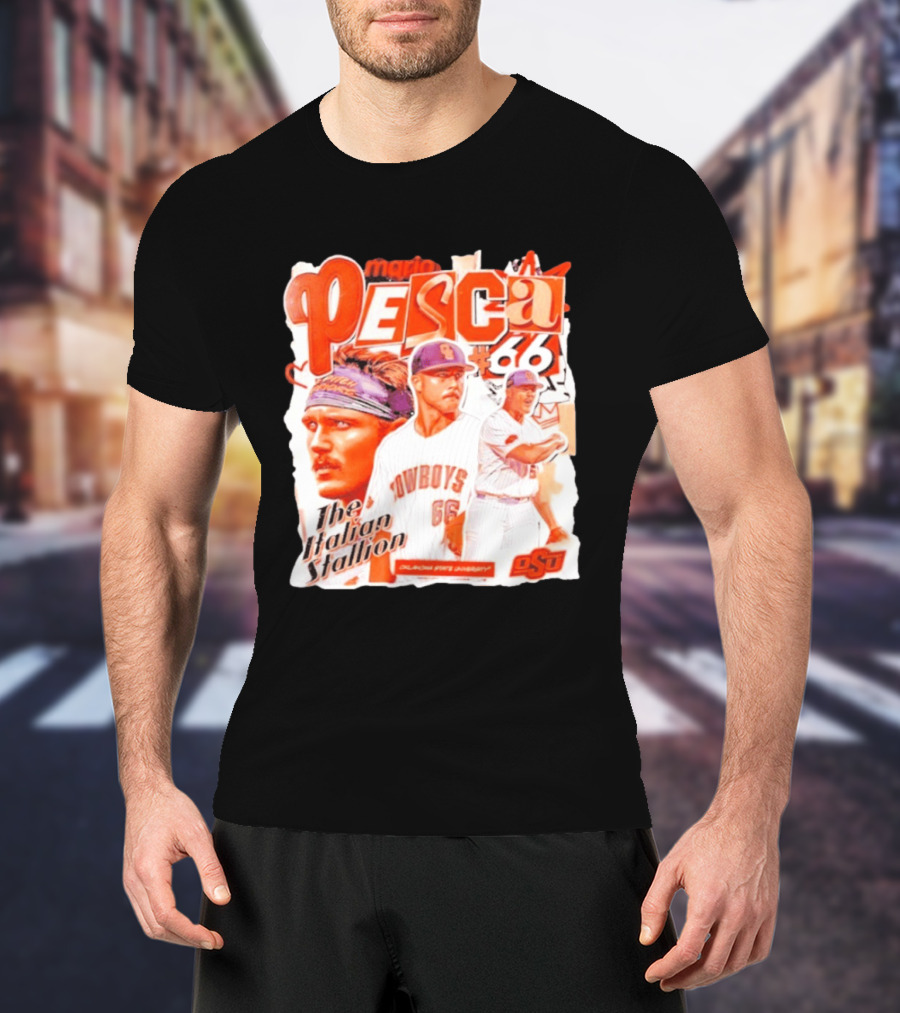 Mario Pesca 66 Oklahoma State Cowboys The Italian Stallion OSU Baseball T-Shirt