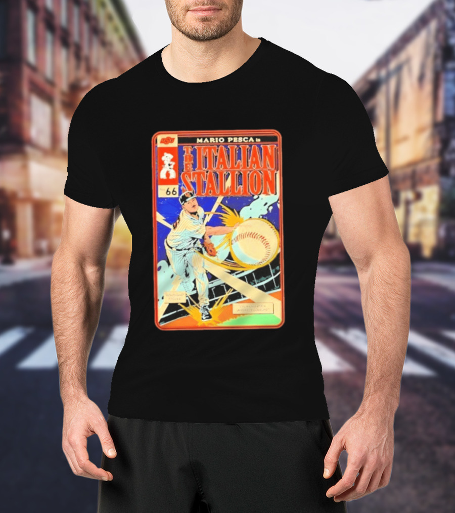 Mario Pesca The Italian Stallion Comic No 66 Oklahoma State Cowboys Baseball T-Shirt