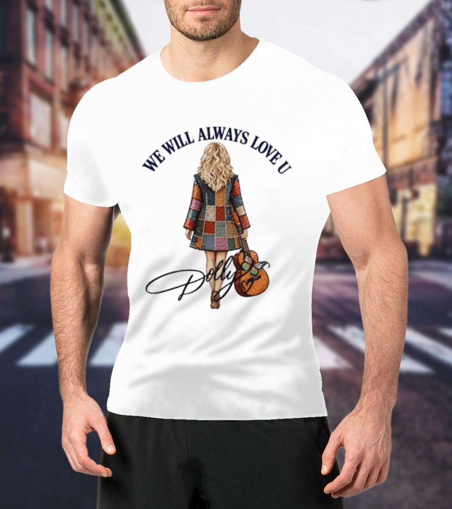 We Will Always Love U Dolly Retro Patchwork Guitar T-Shirt