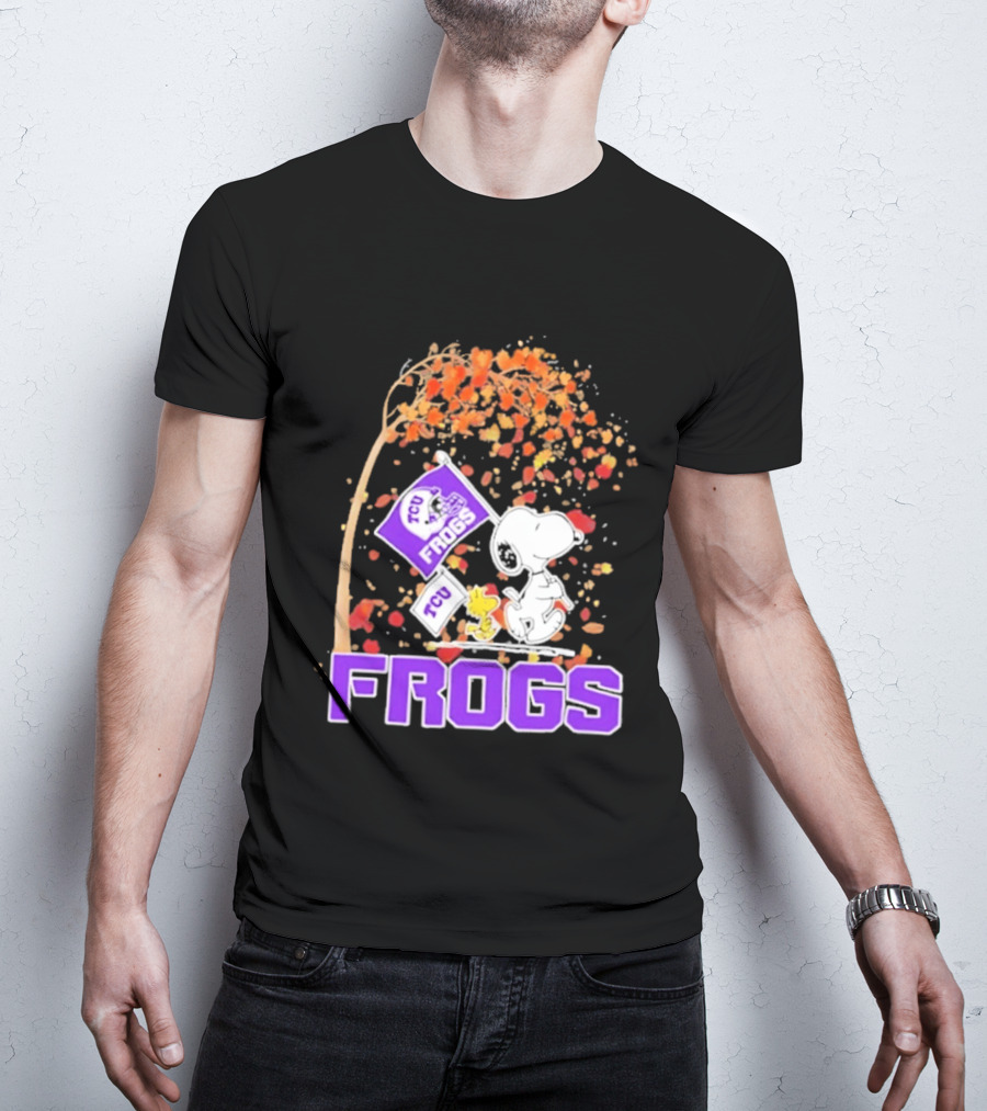 TCU Horned Frogs Snoopy Peanuts Fall Leaves T-Shirt
