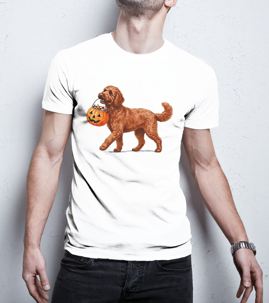 Goldendoodle Halloween Spooky Dog 2026 Pumpkin Treat Bucket T-Shirt
