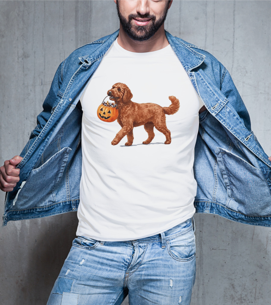 Goldendoodle Halloween Spooky Dog 2026 Pumpkin Treat Bucket T-Shirt