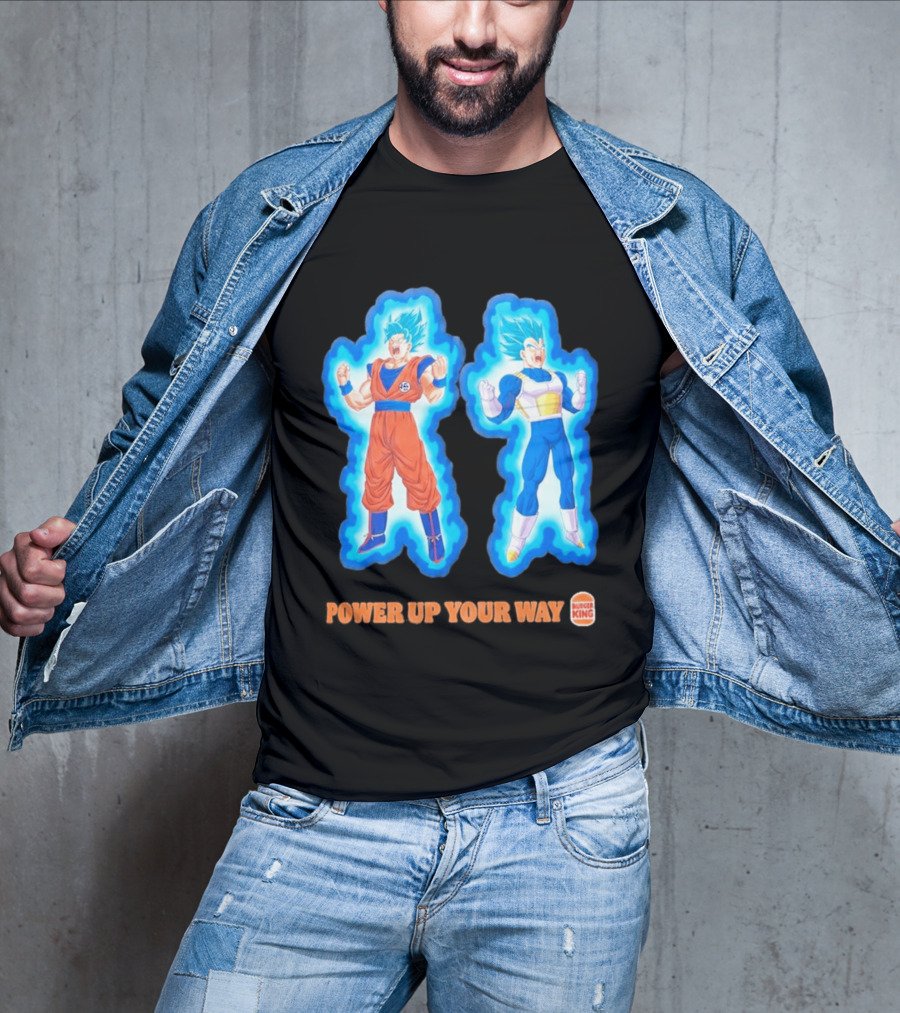 Burger King Dragon Ball Super Power Up Your Way Collaboration Featuring Iconic Saiyan Characters T-Shirt