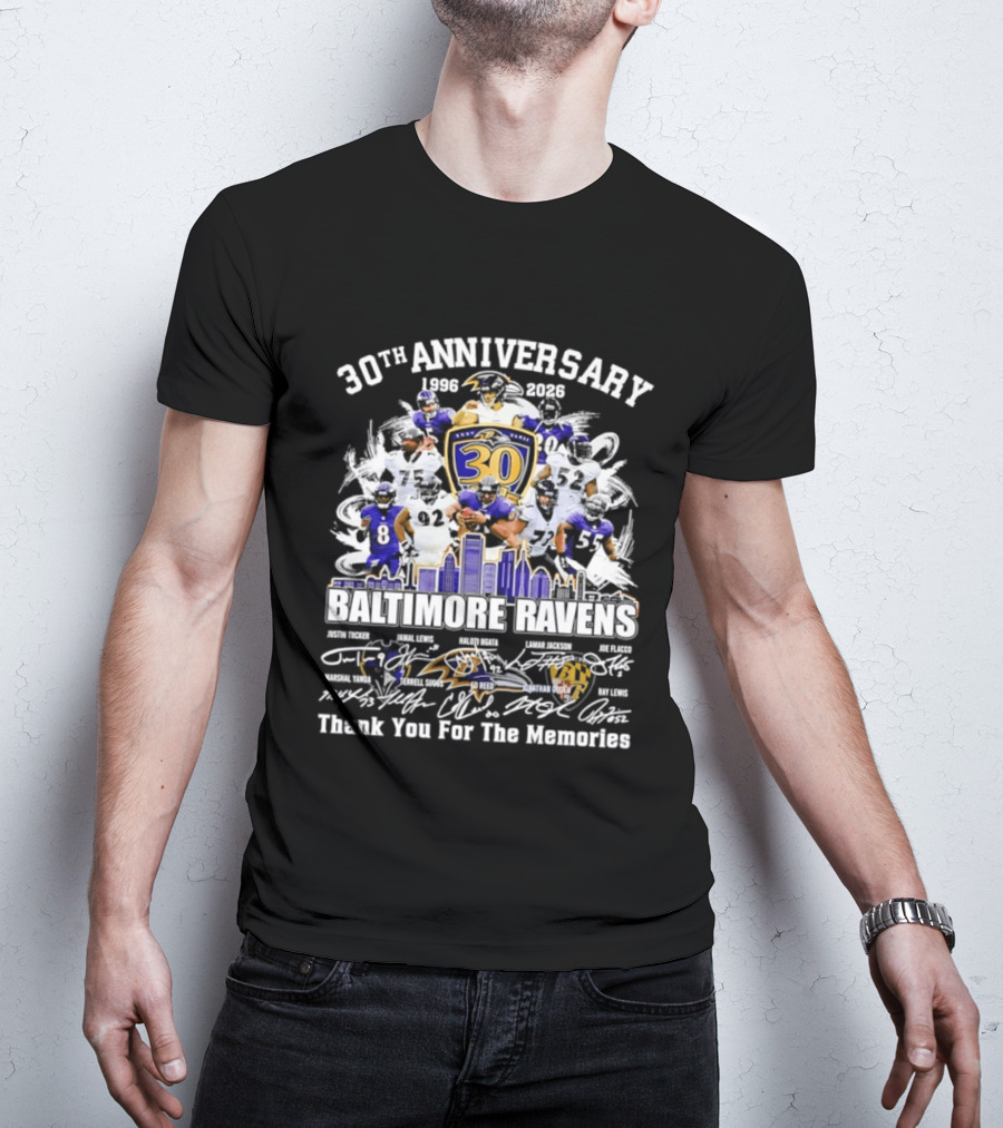 30th Anniversary Baltimore Ravens 1996 2026 Thank You For The Memories Signatures T-Shirt