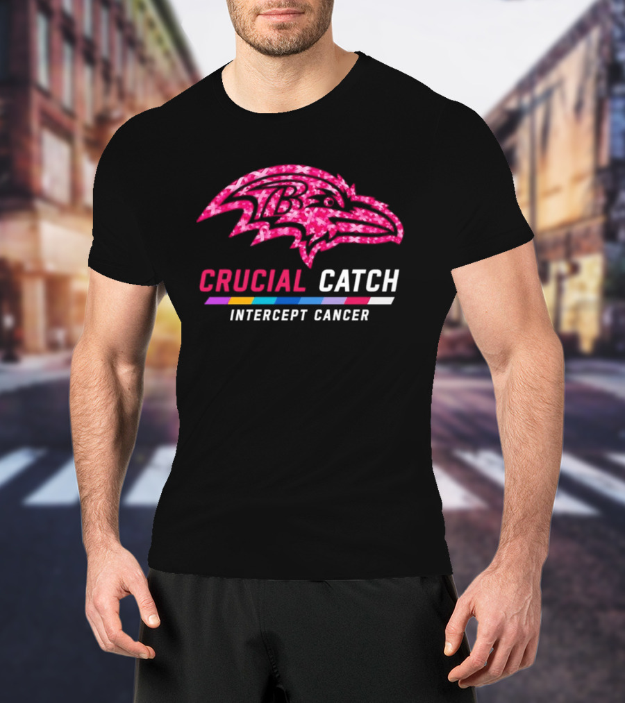 Baltimore Ravens Crucial Catch Intercept Cancer 2026 Pink Awareness Campaign T-Shirt
