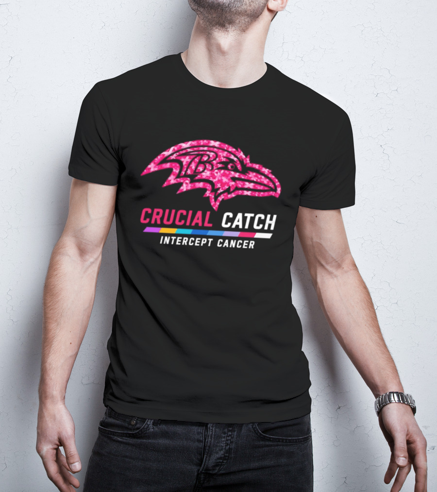 Baltimore Ravens Crucial Catch Intercept Cancer 2026 Pink Awareness Campaign T-Shirt