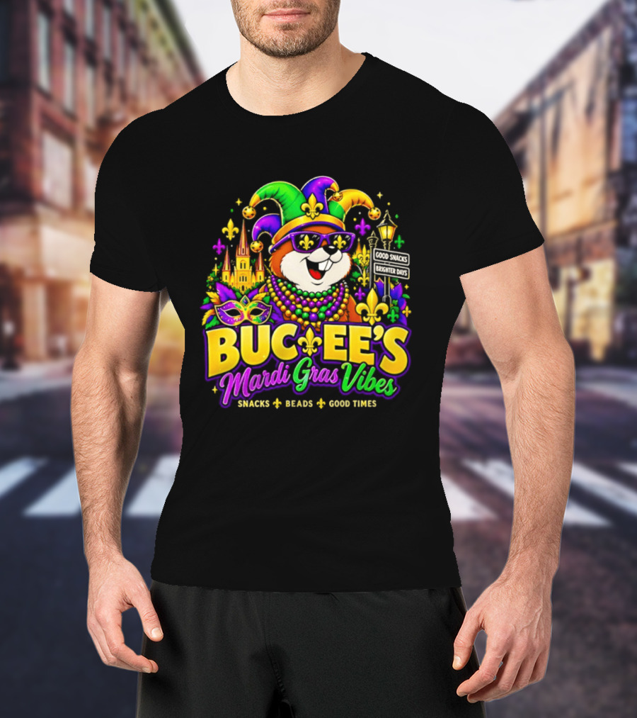 Buc Ee's Mardi Gras Vibes Snacks Beads Good Times T-Shirt