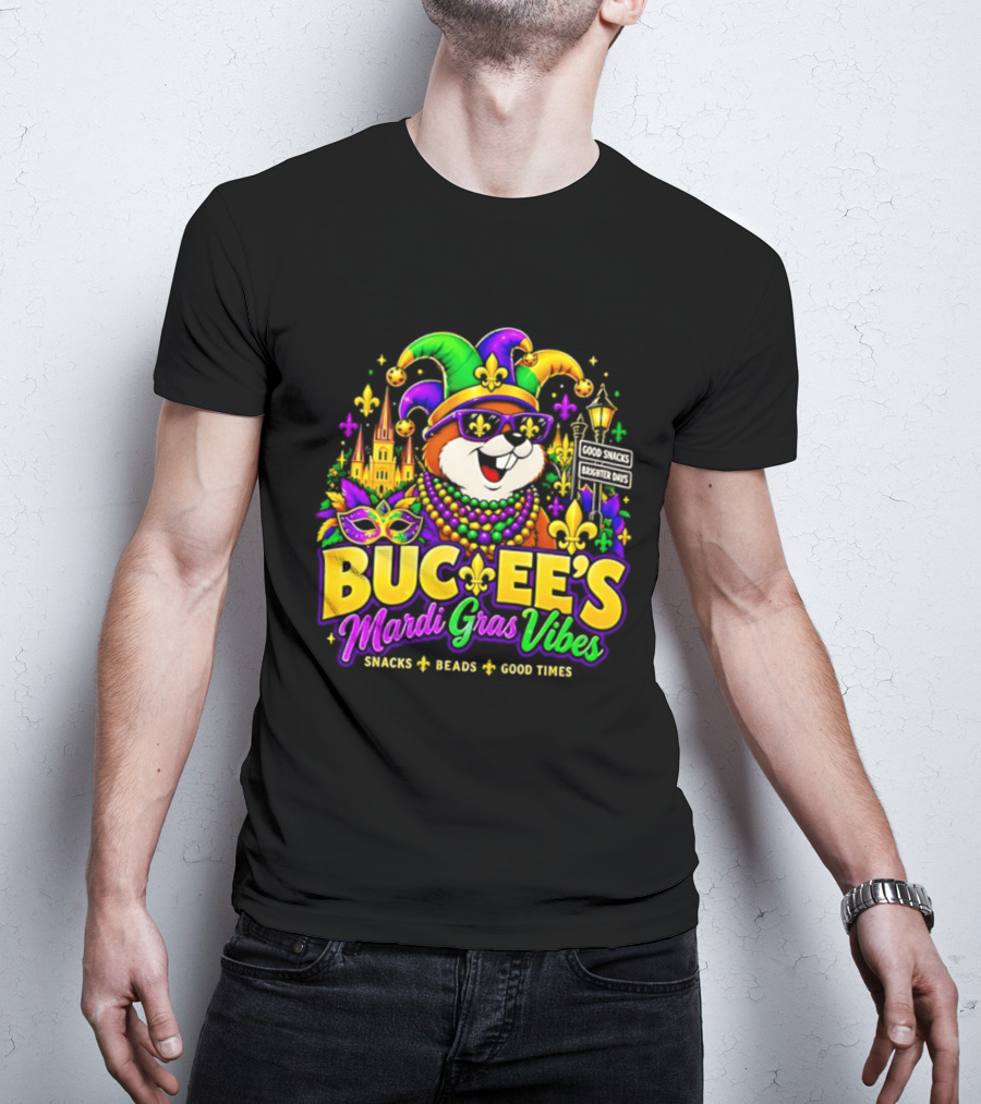 Buc Ee's Mardi Gras Vibes Snacks Beads Good Times T-Shirt
