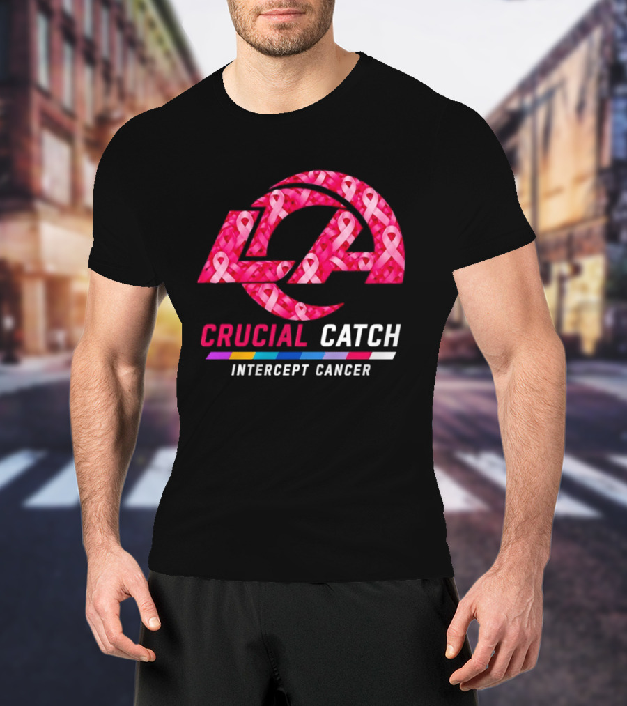 Los Angeles Rams Crucial Catch Intercept Cancer Pink Ribbon Awareness 2026 T-Shirt