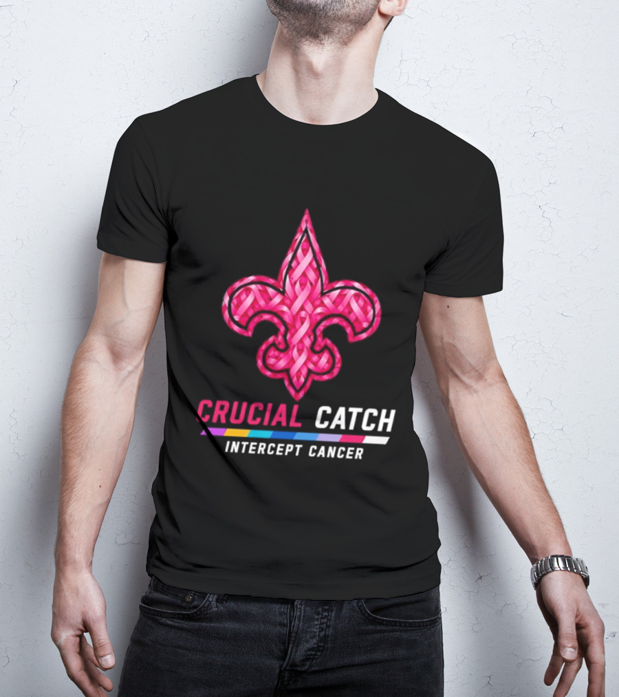 New Orleans Saints Fleur De Lis Crucial Catch Intercept Cancer 2026 T-Shirt