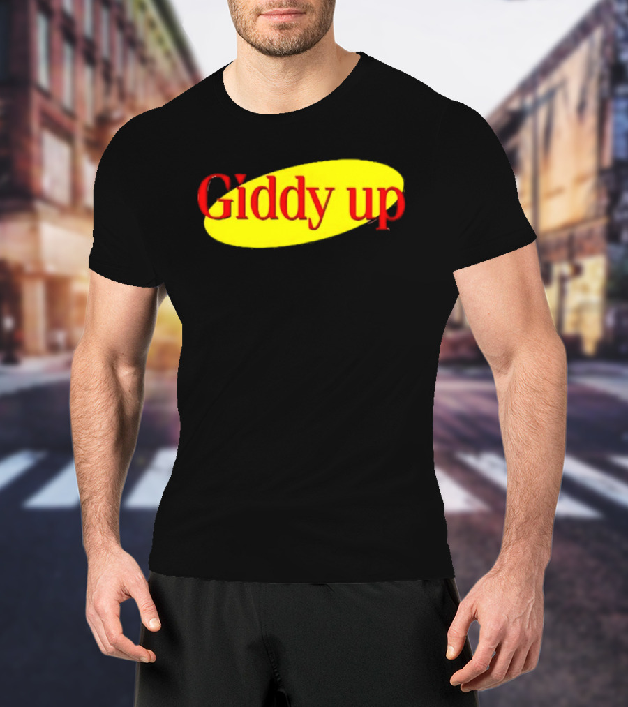 Giddy Up Bold Red Text On Yellow Oval T-Shirt