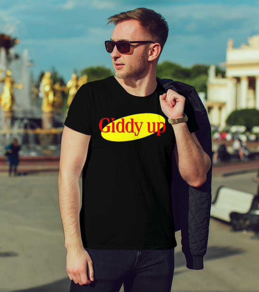 Giddy Up Bold Red Text On Yellow Oval T-Shirt
