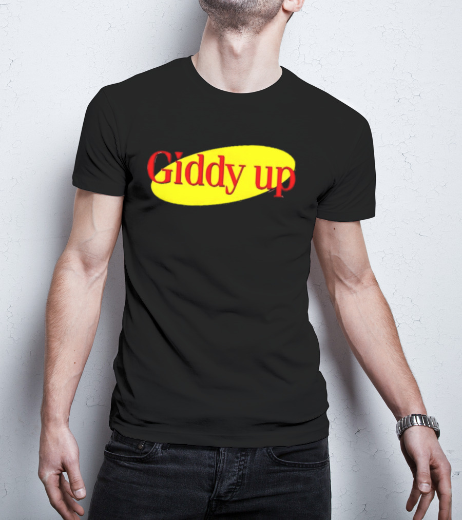 Giddy Up Bold Red Text On Yellow Oval T-Shirt
